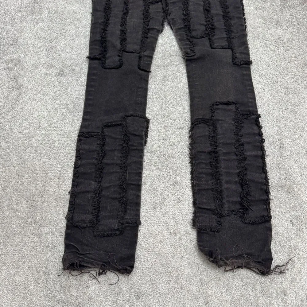 KDNK Distressed Frayed Patchwork Skinny Denim Jeans Mens 30 Black Grunge Edgy